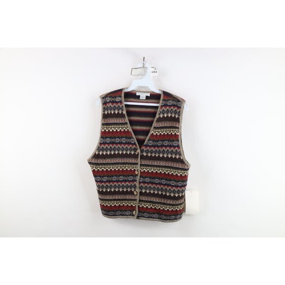 Deadstock Vtg 90s Streetwear Womens Large Fair Isle Knit Cardigan Sweater Vest - Picture 1 of 10